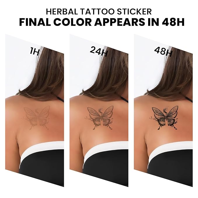 Semi Permanent Tattoos for Women, 2 Sheets Large Temporary Fake Tattoo, Lasts 7-15 Days Water-Resistant, Realistic Flower & Butterfly Design for Thigh Back, Non-Reflective Body Art Stickers