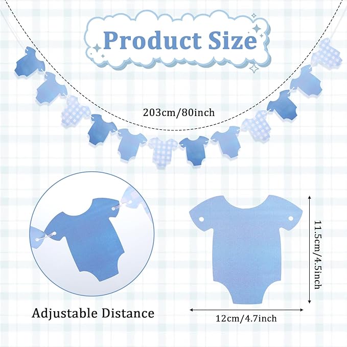 Blue Bodysuit Banner, Blue Plaid Onesie Baby Shower Garland Banner, Girl Boy Shower Decor, Baby Showers Bunting Gender Reveal Decorations