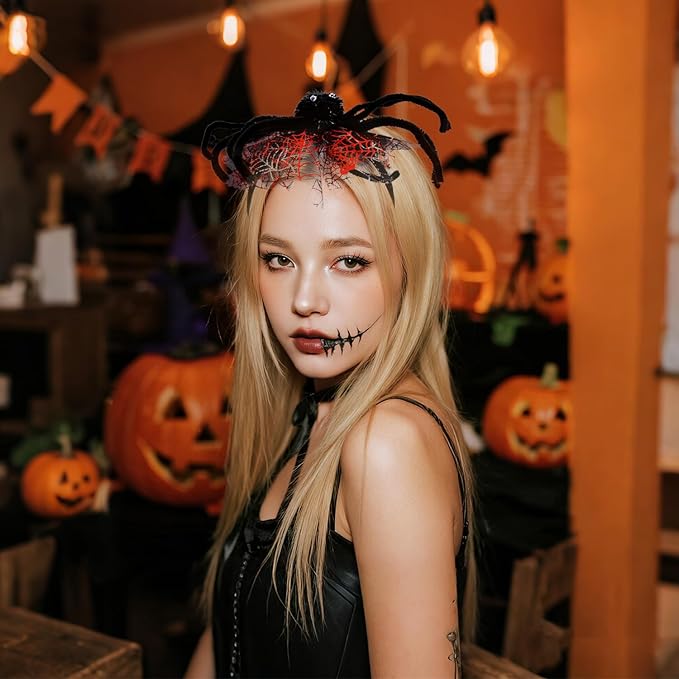 Halloween Headbands, Red Spider Hairband Halloween Accessories for Cosplay Woman Man (Red)
