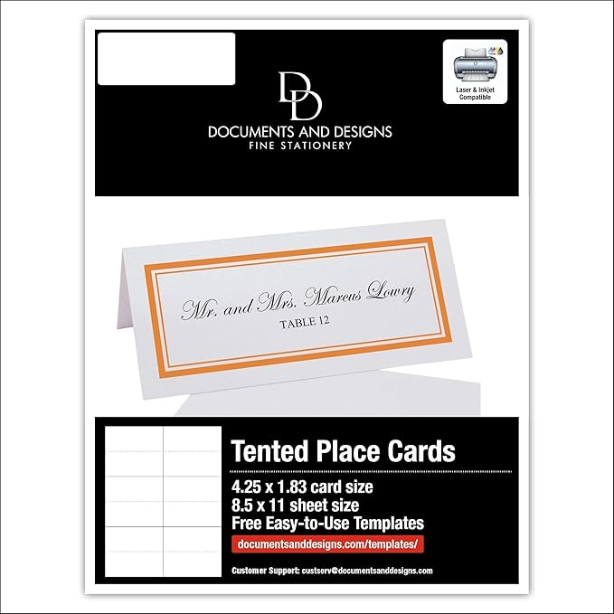 Double Line Border Printable Place Cards, Orange (Choose Color), Set of 150 (25 Sheets), Laser & Inkjet Printers - Wedding, Party, Dinner, and Special Events - Made in the USA