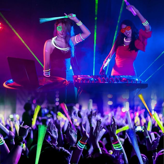 258 PCS Glow in the Dark Party Supplies,20 PCS Glow Fiber Optic Wands,20 PCS LED Glasses and 200PCS Glow Sticks Bulk Party Pack,18 Connector,New Years Eve, Wedding,Concert,Birthday
