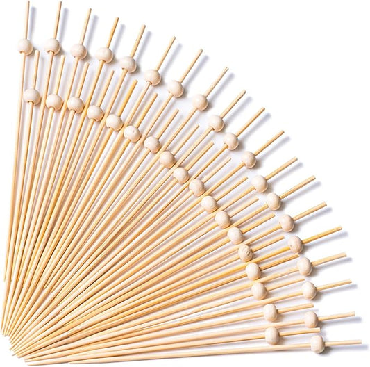 PuTwo Cocktail Picks 4.7 Inch 200pcs Bamboo Fancy Skewers Toothpicks for Appetizers Wooden Ball Toothpicks for Food Drink Fruit Sandwich BBQ Charcuterie Boards Accessories Birthday Party Supplies