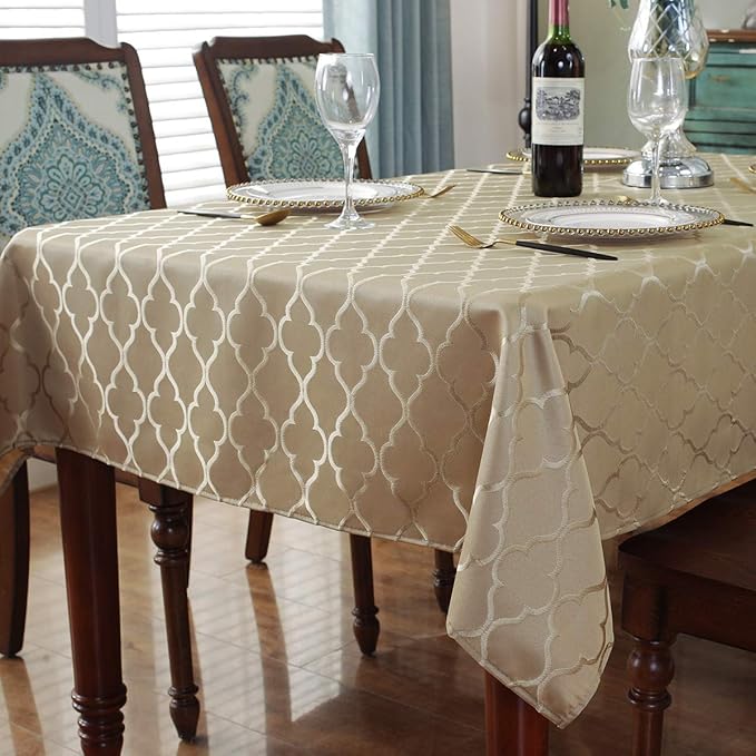 SASTYBALE Christmas Jacquard Tablecloth Square Damask Fabric Table Cloth, Water Resistant & Wrinkle Free Polyester Table Cover for Kitchen Dining Tabletop Use (Square, 52" x 52" (2-4 Seats), Gold)