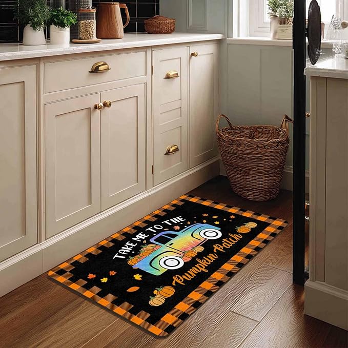 Fall Welcome Maple Leafs Decorative Door Mat, Autumn Thanksgiving Doormat for Indoor Outdoor Entrance Floor Mats,Fall Pumpkins Non Slip Harvest Vintage Decor Rubber Welcome Mats 16" x 24" Inch