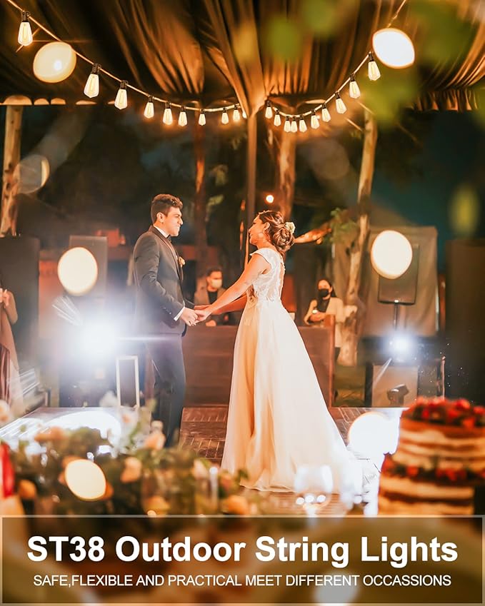 Lightdot 350FT Outdoor String Lights, LED Bistro String Lights with Shatterproof ST38 Bulbs, 2200K Dimmable, Waterproof Hanging Lights for Porch, Party, Garden, Backyard, Balcony