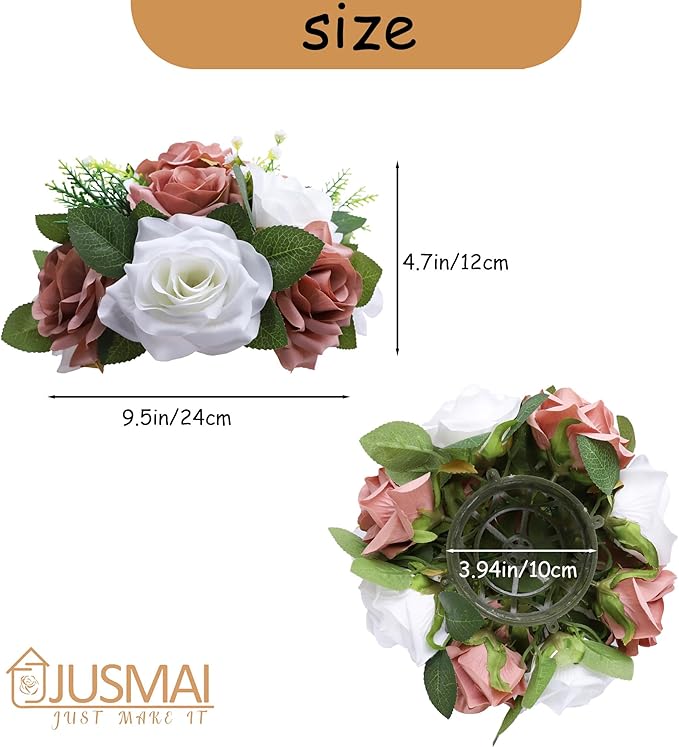 Artificial Flowers Ball 4 Pcs Dusty Rose White Flowers Wedding Table Centerpiece Table Decorations Flower Arrangement for Table Flowers centerpieces Wedding Flowers Wedding centerpieces