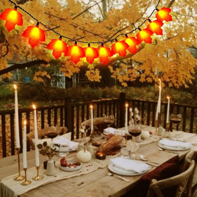 Abeja Fall Decor Maples Leaf String Lights, 8.5Ft Fall String Lights Plug in with 10 LED Orange Leaves Lights, Orange Thanksgiving Lights for Thanksgiving Decor, Indoor Outdoor Decorations