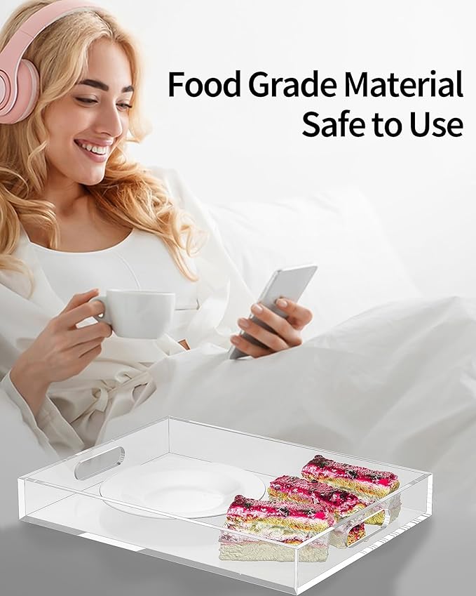 Acrylic Serving Tray Set of 3-16x12 & 7.7x11.4 Inch Clear Luxury Trays for Kitchen, Dining, Bathroom Organizer - Non-Slip, Scratch-Resistant, Spill-Proof Design - Ideal Gift for Housewarming, Parties