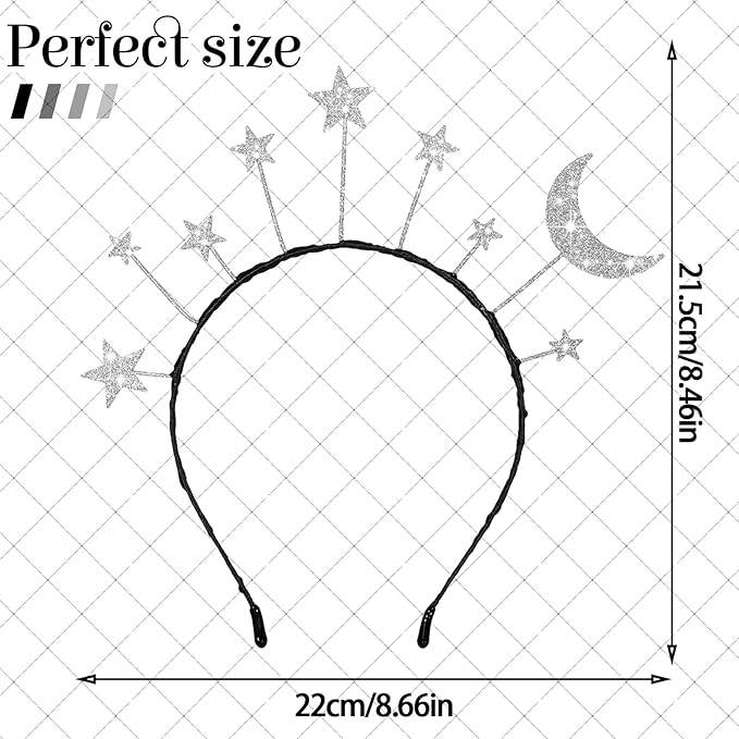 Yinder 8 Pcs Star Moon Headband Ramadan Costume Accessories Silver Birthday Party Hair Hoop for Women Wedding Cosplay