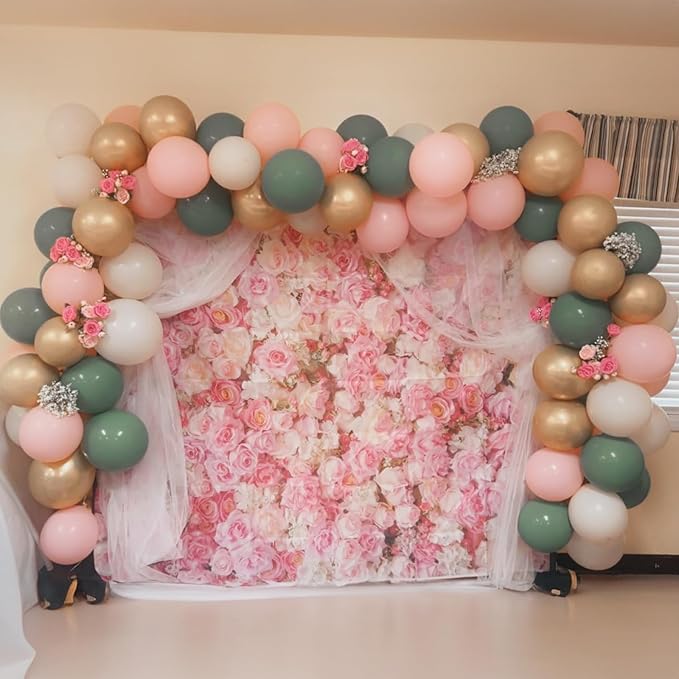 Togvu Sage Green Pink Balloon, 60 Packs 12 Inch Olive Green Pink Balloon with Sand White Metallic Gold Balloons for Girls Baby Shower Birthday Jungle Safari Woodland Party Decorations
