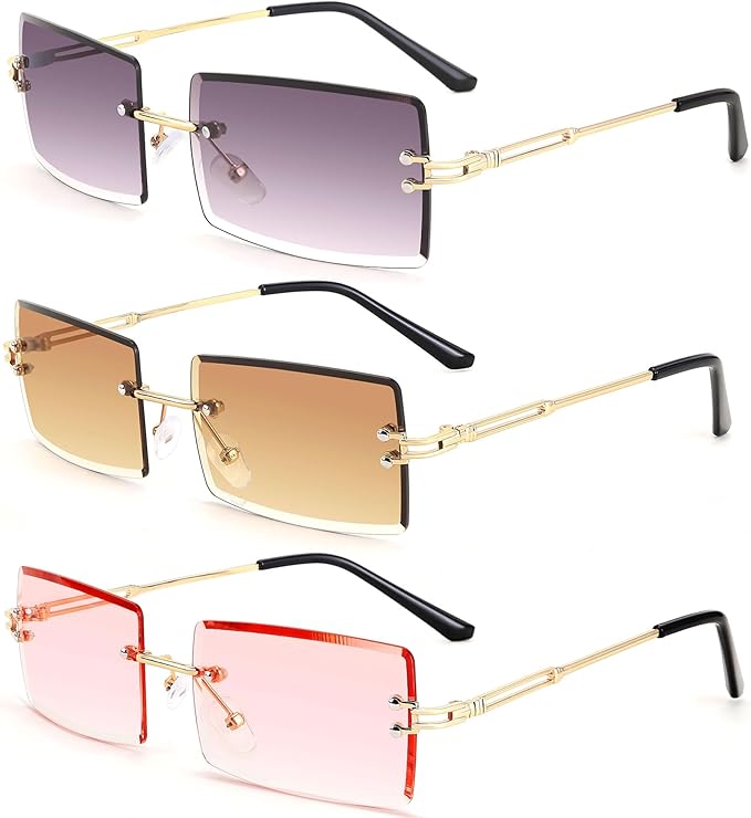 FEISEDY Vintage Rimless Sunglasses Rectangle Frameless Candy Color Glasses Women Men B2642