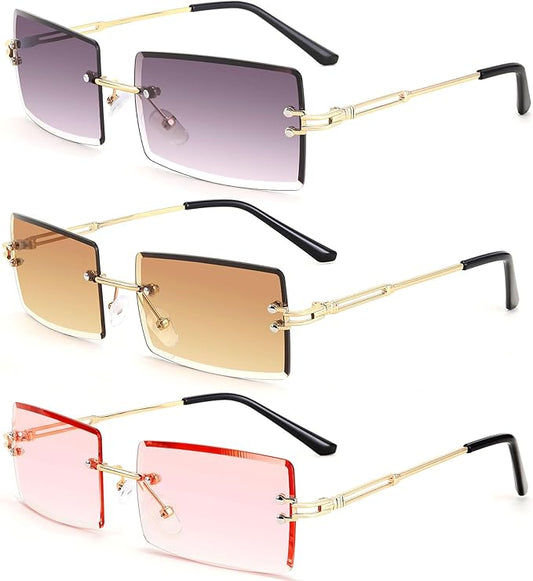 FEISEDY Vintage Rimless Sunglasses Rectangle Frameless Candy Color Glasses Women Men B2642