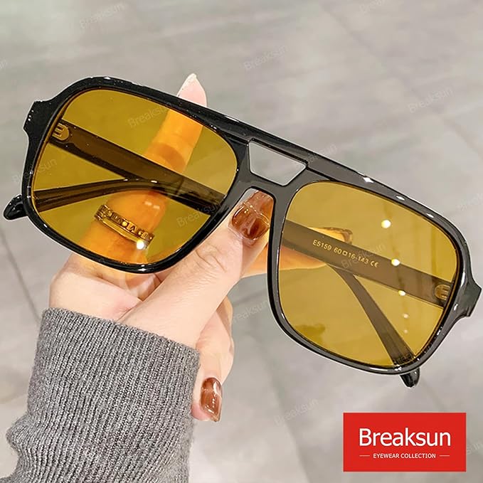 Retro Aviator Sunglasses for Women Men Trendy Classic 70s Square Green Aviator Sun Glasses Vintage Shades