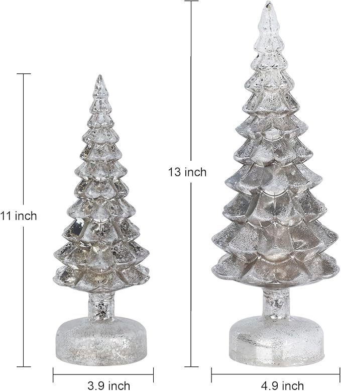 YEAHOME Christmas Decorations Indoor, Set of 2 Glass Christmas Trees with Lights for Home Decor, Christmas Table Decorations Xmas Tree with Timer for Living Room Fireplace Mantel Tabletop Party Decor
