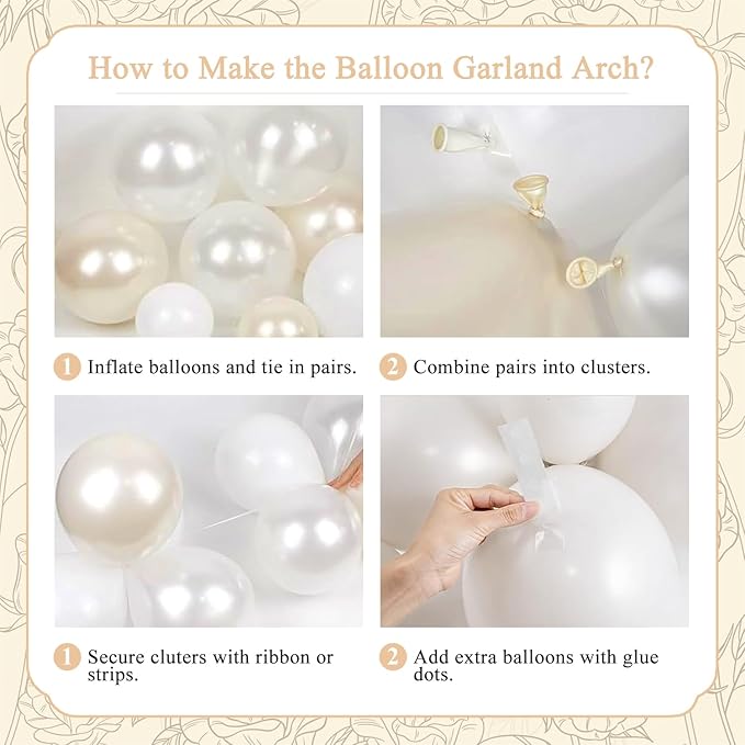 Pearl White Balloon Arch Kit 101Pcs Double Stuffed Pearl Balloons Garland Arch Kit Including Pearl White Clear Balloons for Wedding Bridal Shower Engagement Baby Shower Birthday Party Decorations