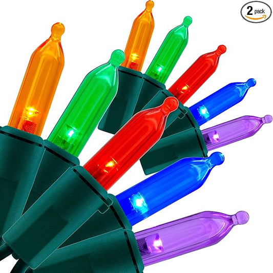 YULETIME Multicolor LED Christmas Lights 200 Count 50 ft, Pack of 2 Strands 25 ft 100 Lights UL Certified String Light Set (Multicolor)