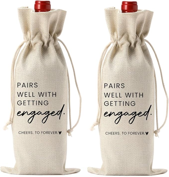 FBCCZEY 2pc Engaged Wine Bag Engagement Gifts for New Couples Her Engagement Party Decorations Pairs Well with Getting Engaged Wine Bottle Bag Champagne Bottle Wraps Bags