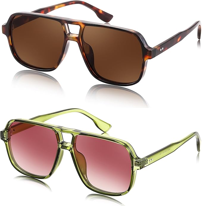 FEISEDY Retro Square Aviator Sunglasses Women Men 70s Vintage Trendy Plastic Frame Sun Glasses B4158