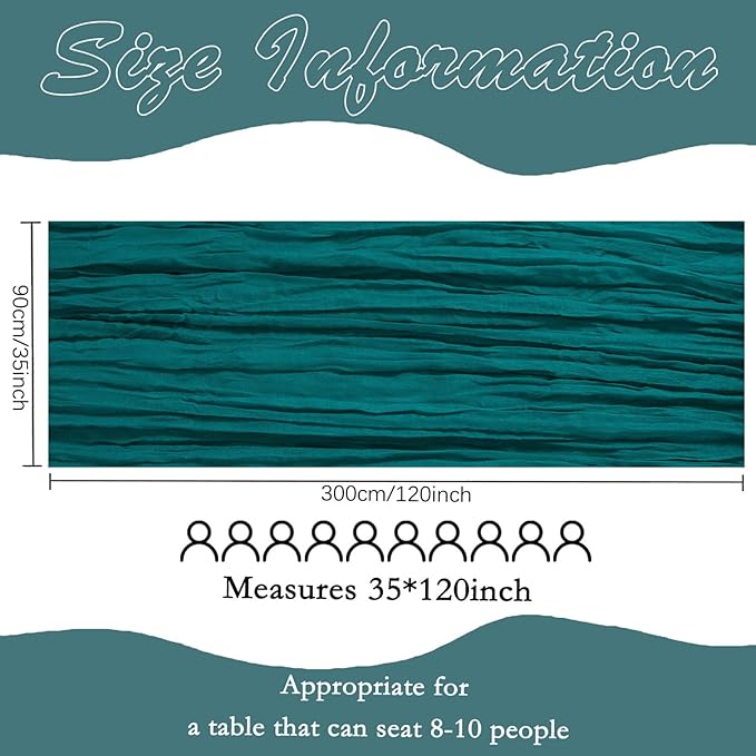6 Pack Teal Cheesecloth Table Runner 10FT Boho Gauze Fabric Table Runner 35 x 120 Inch Rustic Sheer Runner for Centerpiece Wedding Decor Baby Shower Party Boho Table Decoration(Teal)