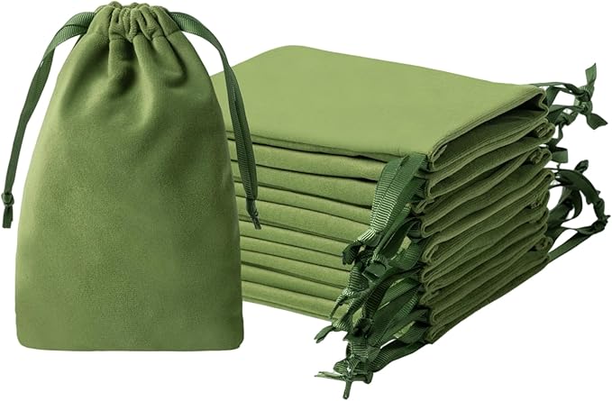 12pcs Moss Green Velvet Drawstring Bags 4x6 inches Small Velvet Cloth Gift Bags Jewelry Pouches for Storage Wedding Party Favor Christmas