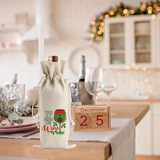 Funny Christmas Wine Bags for Wine Bottles Gifts Christmas Wine Bottle Cover Drawstring Gift Bags Burlap Wine Bag for Xmas Birthday Holiday Wedding Housewarming Party Decorations