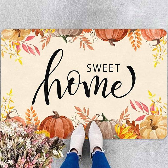InterestPrint Thanksgiving Fall Door Mat Hello Fall Doormat Welcome Mat Front Outdoor Autumn Harvest Vintage Doormats for Autumn Halloween Thanksgiving Farmhouse Decor, 24"x16"inch