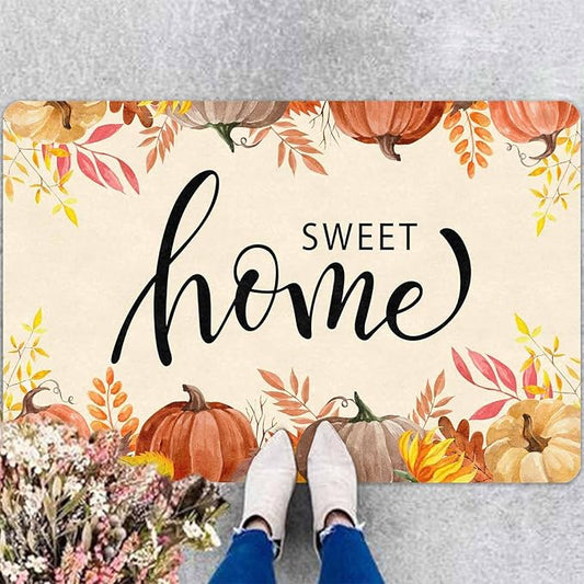 InterestPrint Thanksgiving Fall Door Mat Hello Fall Doormat Welcome Mat Front Outdoor Autumn Harvest Vintage Doormats for Autumn Halloween Thanksgiving Farmhouse Decor