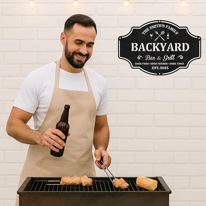 Custom BBQ Metal Sign Personalized Grill Name Wall Art for Outdoor Kitchen Patio Backyard Decor Fathers Gift for Dad Grandpa Husband Barbecue Smoker Area Sign, Grilling Lover Gifts 15