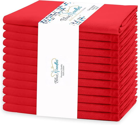Blue Needles Solid Cloth Napkins Set of 12 Red 100% Cotton Dinner Napkins 18x18 inches - Soft, Reusable, Absorbent & Washable Fall Thanksgiving Linen, Ideal for Events, Parties & Everyday Use