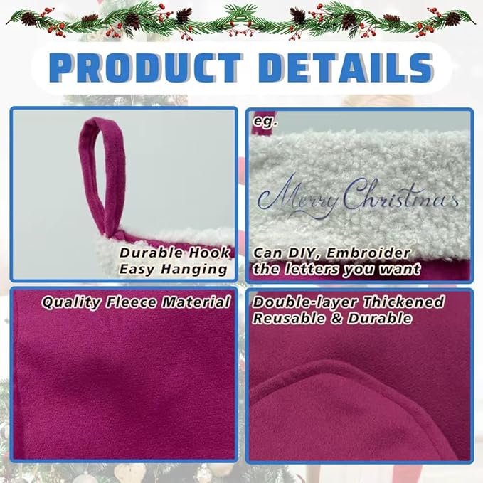 Christmas Stockings for Family Holiday Decorations and Xmas Tree Fireplace (6, Pink-Grain-Large)