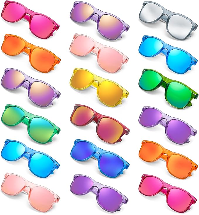 Matcheck 10/18 Pack Neon Colors Party Sunglasses Mirrored lens Colored Glasses Bulk Retro Shades for Unisex Adults Teens