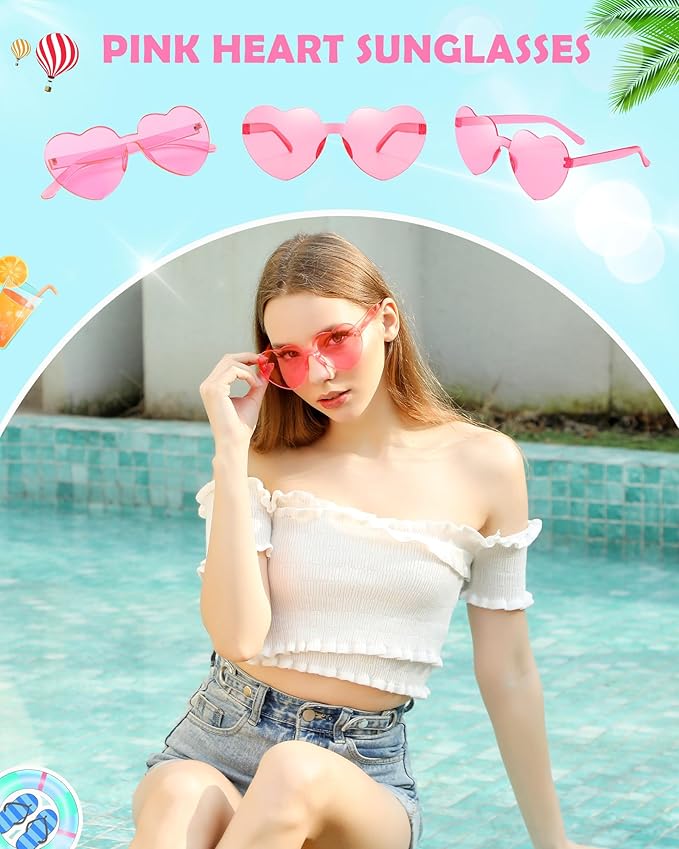 40 Pairs Heart Shaped Sunglasses Bulk, Colorful Rimless Fun Heart Sunglasses for Women Party Favors