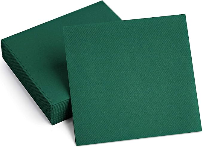Linen-Feel Colored Paper Napkins - Decortive Cloth-Like GREEN Luncheon Napkins - Soft And Absorbent. For Christmas, Kitchen, Party, Wedding, Dinner Or Any Occasion. (Pack of 50)