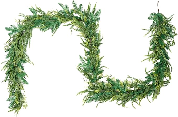 6 Ft Christmas Cedar Garland, Real Touch Pine Garlands, Artificial Realistic Faux Greenery Garland for Xmas Home Fireplace Wall Indoor Outdoor Christmas Decorations (Eriksson Cypress, 6 FT)
