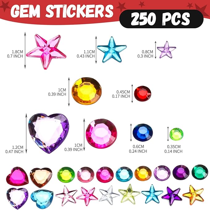 YGDZ Glitter Foam Stickers Set, Colorful Self Adhesive Stars Heart Gems Sticker for Kids Crafts, Rhinestones Jewel Home Decorations, for Cheer Pins, Craft Supplies for Kids
