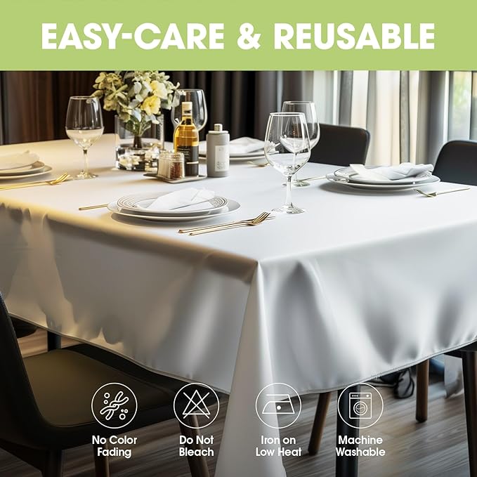 Pureegg Rectangle Table Cloth 60" x 84" – Durable Polyester Tablecloth Offers Reusable & Washable Protection, Ideal for Outdoor Party, Picnic, Wedding, Banquet and Birthday, 6 Pack, White