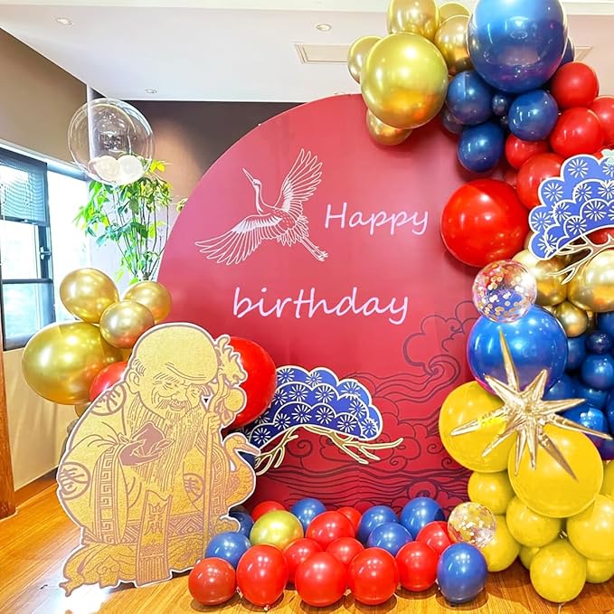Blue Yellow Red and Gold Balloon Arch Kit, 156Pcs Latex Baloons Garland with 4D Star Balloons for Baby Shower Anniversary Birthday Wedding Graduation Office Party