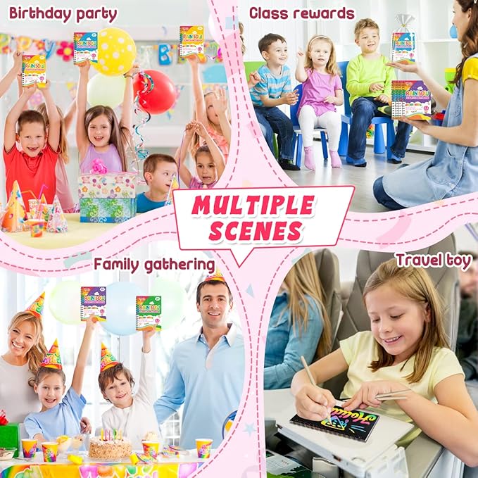 Kids Scratch Art Party Favors Gifts: 24 Pack Rainbow Scratch Notebook Paper Birthday Party Favor Toy Girls Boys Art Craft Kit Summer Classroom Goodie Bags Return Gifts for Birthday Party Favors Bulk