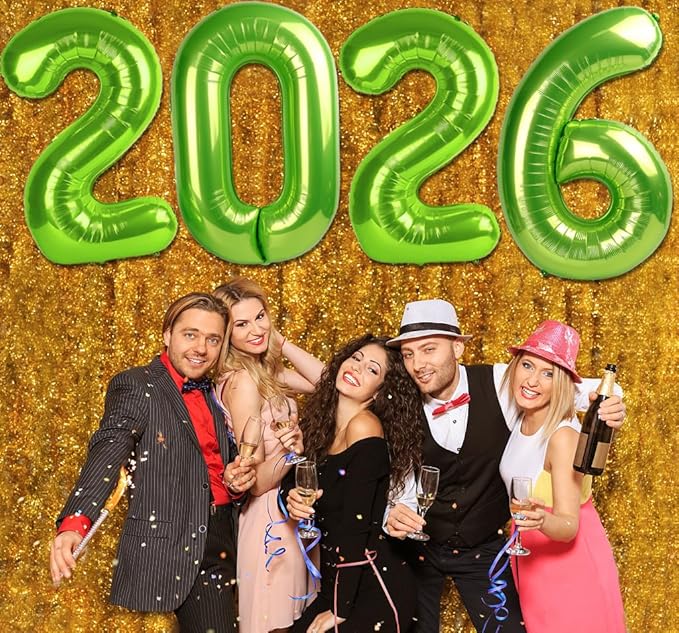 2026 Balloon Numbers - 40 Inch Light Green New Years Eve Party Supplies 2026, Nye Decor Party Decorations Happy New Year, New Years Eve Foil Party Balloons