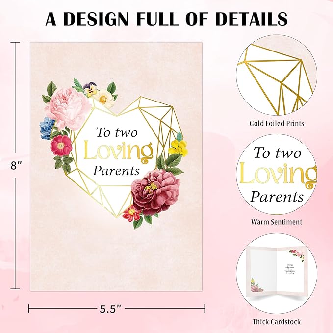 Thank You Card for Parents - Floral Design Perfect Heartfelt Appreciation Gift for Mom, Dad, Mother's Day, Father's Day or Just Because (5.5x8 Inch, Envelope Included)