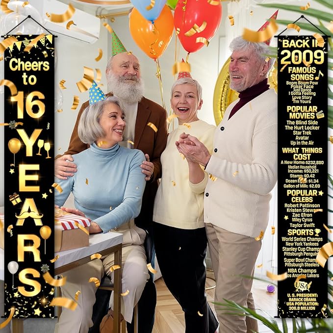 16th Birthday Party Anniversary Decorations Cheers to 16 Years Banner Party Decorations Welcome Porch Sign for Years Birthday Supplies (16th-2009)