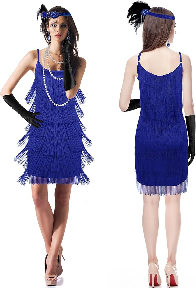 Zhanmai 6 Pcs Flapper Dress Flapper Costumes for Women 1920s Accessories Set Headband Pearl Necklace Earrings Gloves Stick