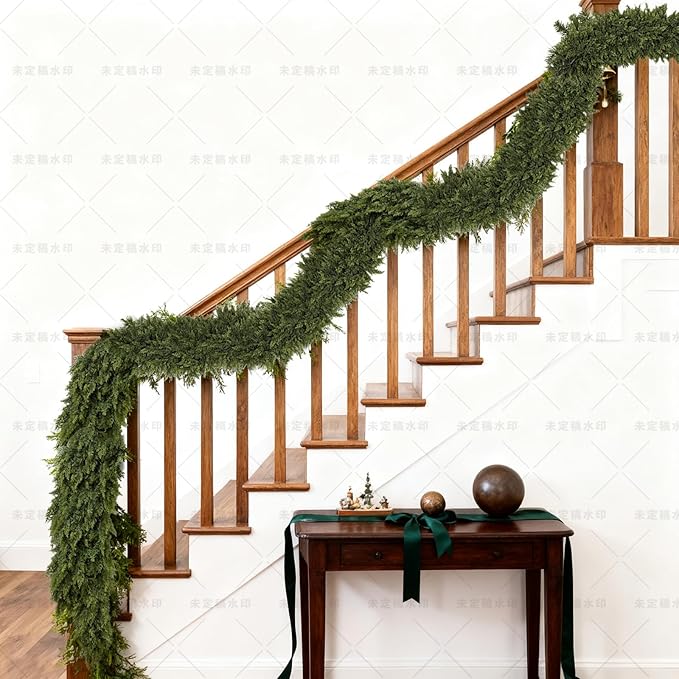 6/9ft Christmas Cedar Garland Artificial Realistic Soft and Thickness Green Faux Fake Full Cedar Pine Garland for Table, Mantle, Wall, Indoor, Outdoor Christmas Decorations (9FT)