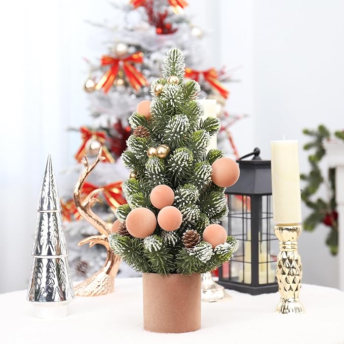 SY Super Bang Small Christmas Tree, 18Inch Light Coffee Artificial Velvet Ball Berry Mini Tabletop Tree Christmas Decorations, for Home Party Thankgivings Xmas Indoor Decor.