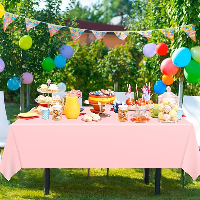 WNINK 3 Pack Light Pink Tablecloths, Pink Disposable Plastic Waterproof Table Cover, 54" x 108", for Birthday, Baby Shower，Wedding, Bridal Shower, Picnic Camping Parties