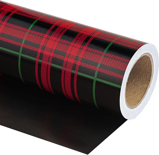 WRAPAHOLIC Reversible Plaid Wrapping Paper - Mini Roll - 17 Inch x 33 Feet - Red and Black Plaid Christmas Wrapping Paper for Christmas, Birthday, Baby Shower, Holiday