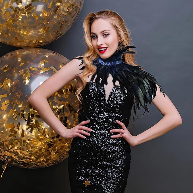 Gothic Natural Feather Shrug Feather Shawl Wrap Cape Victorian Collar for Halloween Cosplay Party Costume Accessories