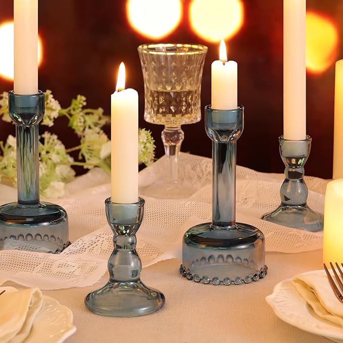 Circle Candlestick Holders Bulk, 6 Pcs Blue Combination Candle Holders Set, Crystal Candle Holders for Wedding, Table Centerpiece, Home Decoration
