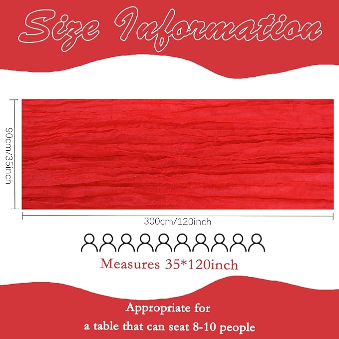 12 Pack Christmas Table Runner Red Cheesecloth Table Runner 10FT Boho Gauze Fabric 35 x 120 Inch Rustic Sheer Runner for Centerpiece Wedding Decor Baby Shower Party Holiday Decoration