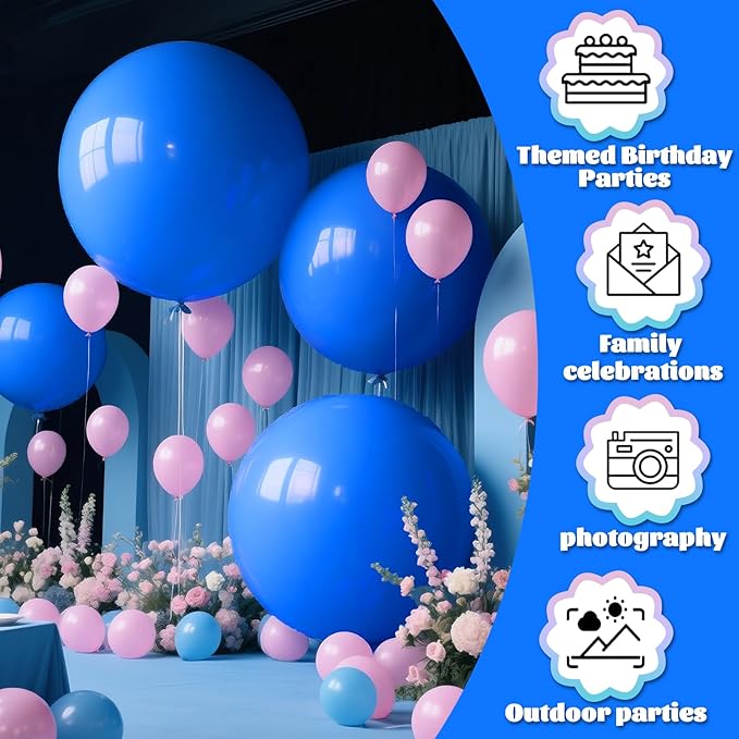 KAWKALSH Dark Blue Balloons 9pcs 36 Inch Extra Large Big Jumbo Giant Matte Navy Blue Latex Balloons for Graduation New Year Weddings Father's Day Baby Shower Birthday Party Decorations